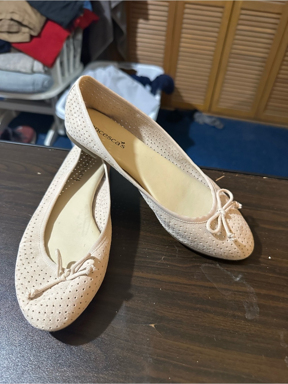 Francesca's Collections Beige Perforated Ballet Flats with Bow
